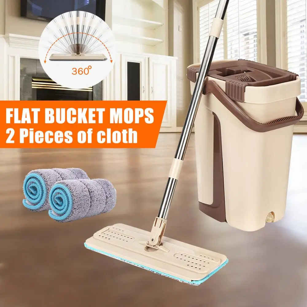 with 2pcs Mop Плоская сжимающаяся половая тряпка прядения с ведром многоразовая микрофибра колодки ткань без рук отжима дома насадки для швабры - Цвет: with 2pcs Mop
