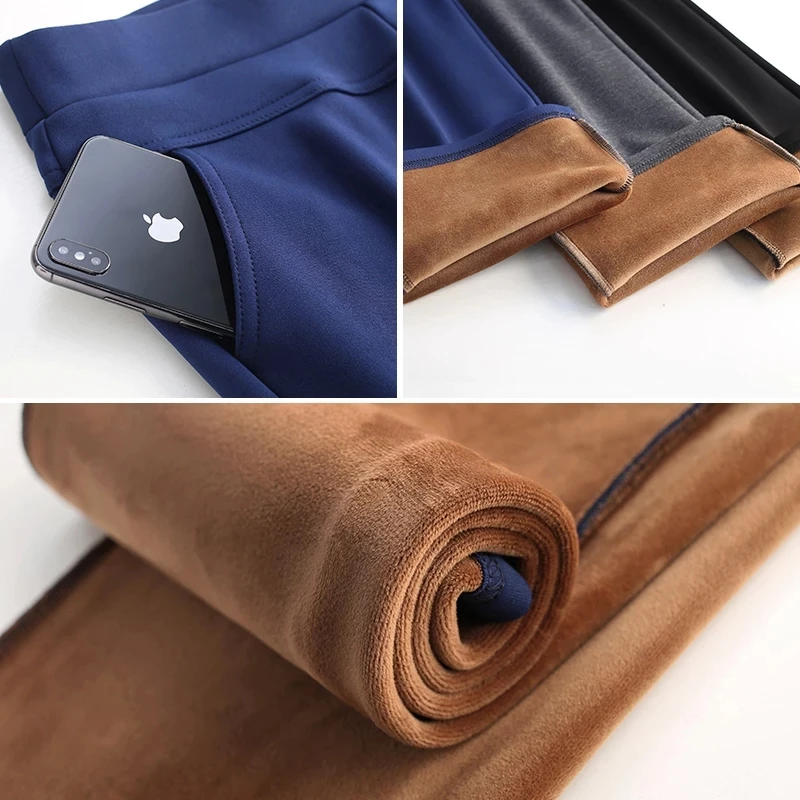 

Women's winter warm pants velvet thick pants high waist elastic long stretch straight casual pants large size S-4XL