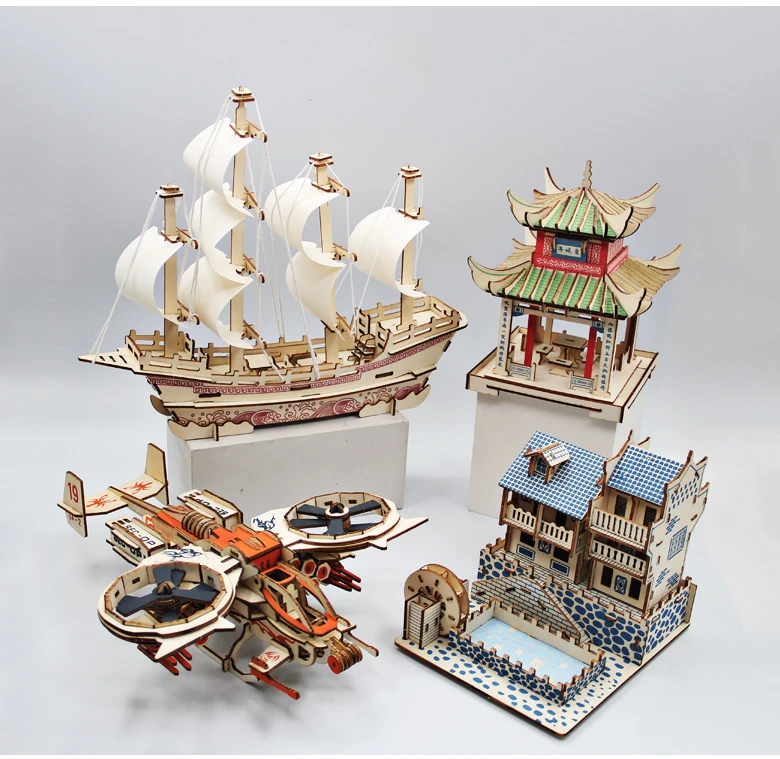 

1PC 3D Wooden Puzzle Model DIY Handmade Mechanical Toys For Children Adult Model Kit Game Assembly Model Ships Building Tank ZLL