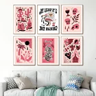 Картина на холсте Дикий Запад, настенный постер с розовыми абстрактными пальмами, большой кот, принт с жуткими черепами, красное вино, для домашнего декора