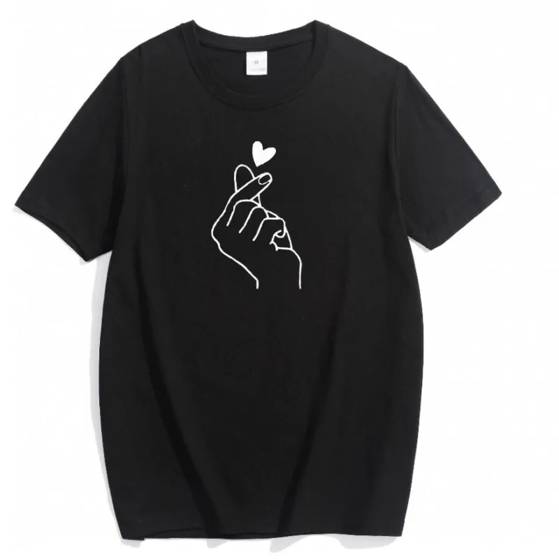 

Graphic T Shirt Women Short Sleeve Fashion Tops 2021 Love Heart Print Round Neck Large Size Loose Cute Female Tops Elegant