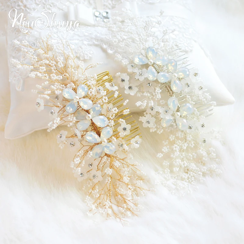 Гребень для волос NiuShuya, с жемчугом, стразы, свадебные украшения для волос с кристаллами, ручной работы, аксессуары для волос