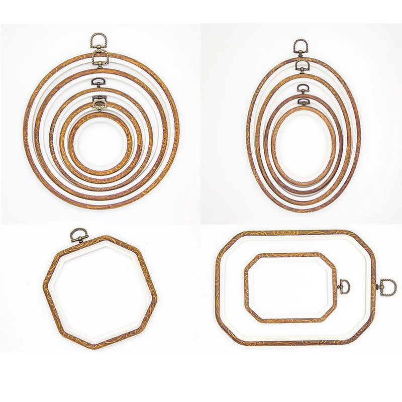 

Wood Grain Embroidered Stretch Tool Plastic Round Oval Octagon Rectangle Embroidery Hoop DIY Needlecraft Hand Sewing Accessories