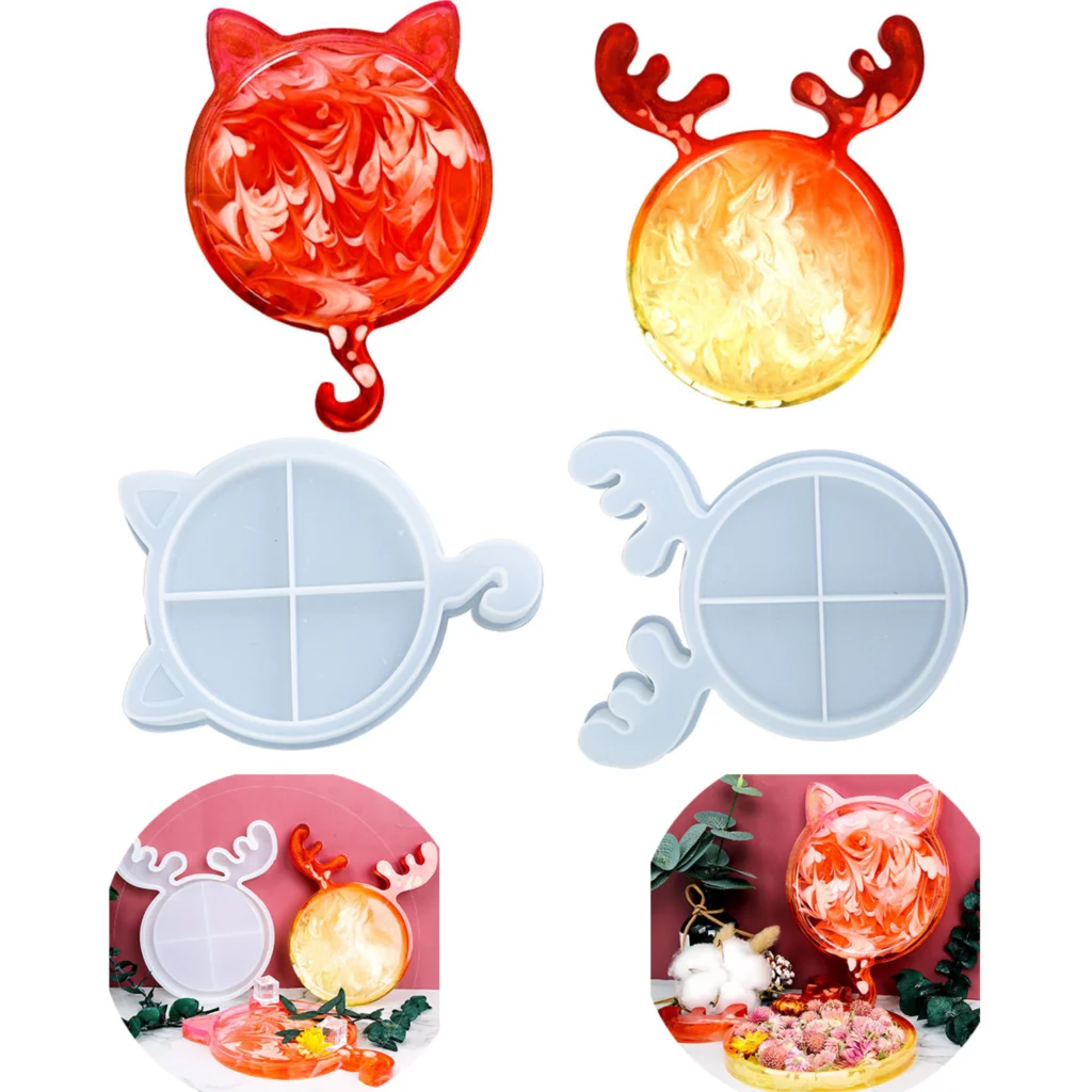 

1pcs DIY Cat Elk Head Shapes Storage Tray Casting Silicone Resin Moulds Crafts Deco Making Tool For Making Jewelry Storage Plate
