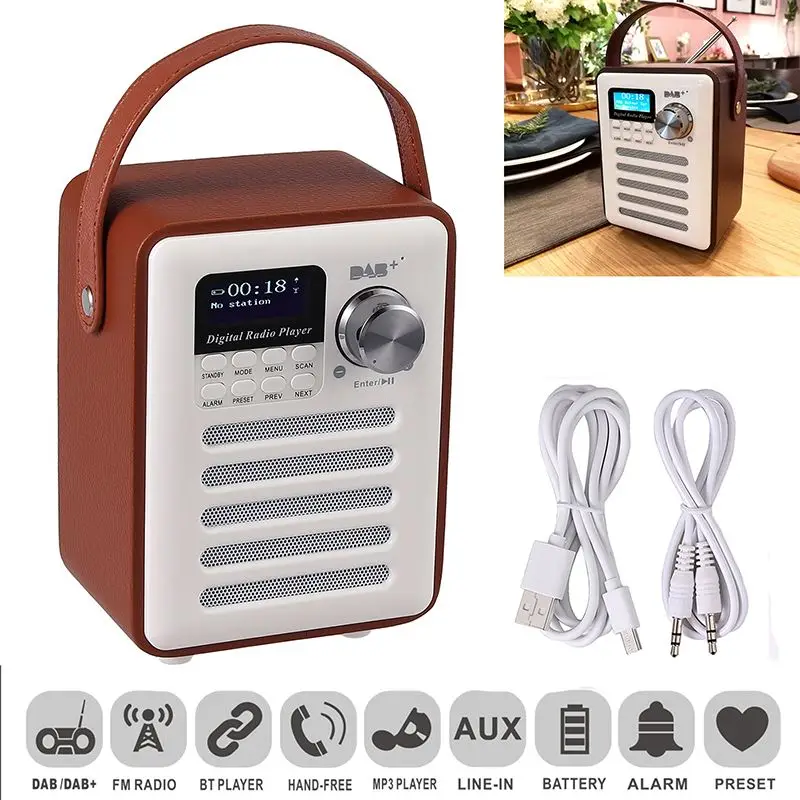 Беспроводная Портативная колонка в стиле ретро с цифровым радио FM будильником