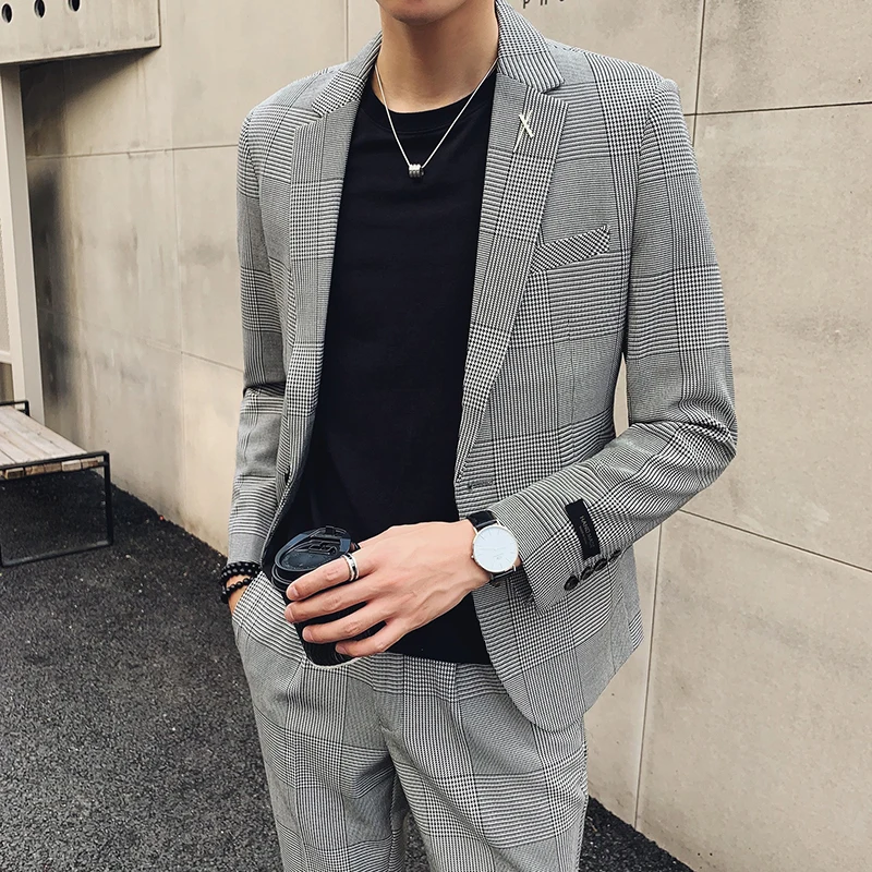 2021 (пиджак + брюки) новый мужской деловой Повседневный твидовый 2 набора маленьких