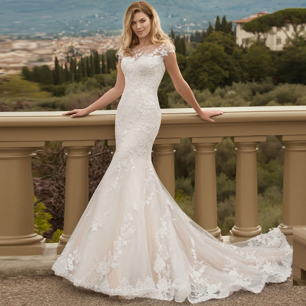 

Sexy Scoop Cap Sleeve Mermaid Wedding Dresses abito da sposa Custom Made Lace Bridal Gown vestido de casamento