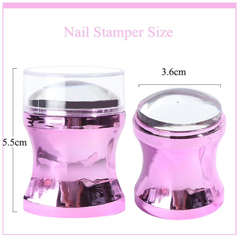 

1 set Mirror Nail Stamper Clear Silicone Head Manicure Scraper Polish Transfer Template Kits with Cap Nail Art Stamping Plate