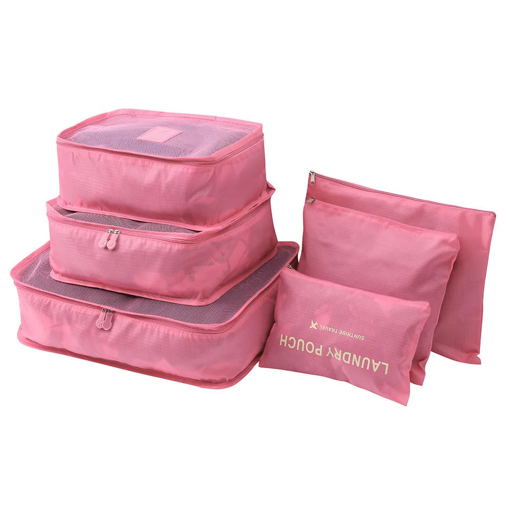 Hot Pink 6 шт. Водонепроницаемая дорожная сумка для хранения одежды Упаковка куб Органайзер Для Багажа Наборы нейлоновые домашние дорожные сумки для хранения - Цвет: Hot Pink