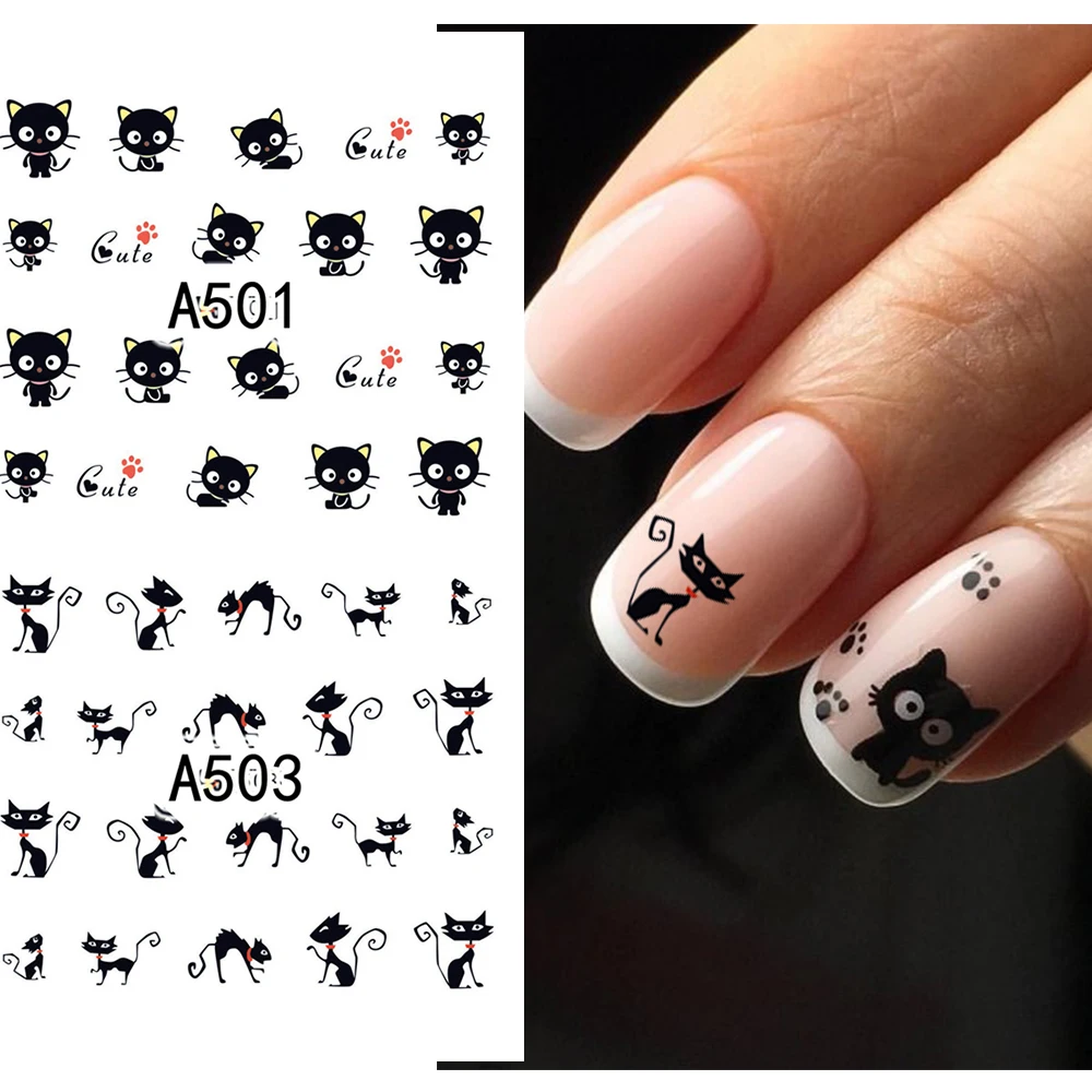 Наклейки для ногтей черные котики наклейки на ногти кот коты с рисунком кота