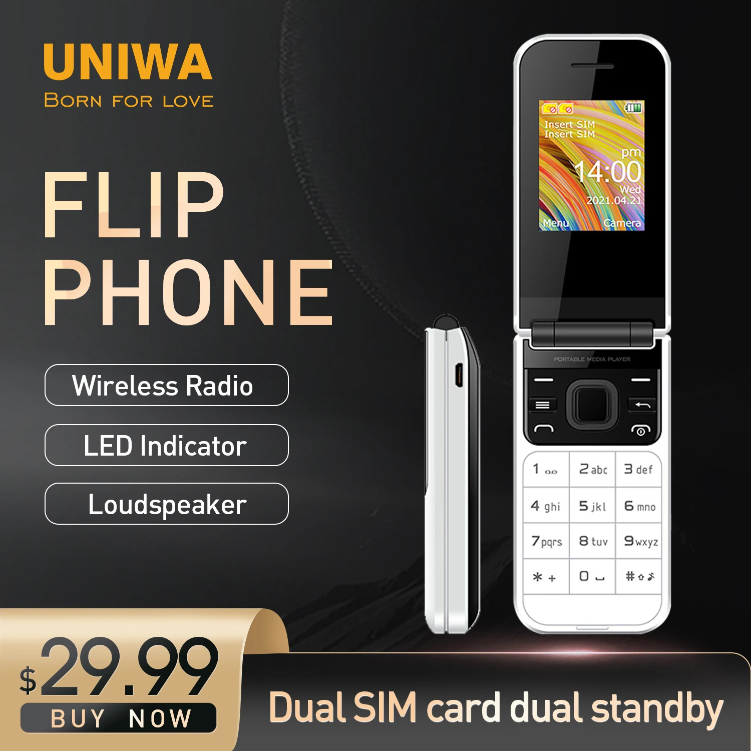 Фото Мобильный телефон-раскладушка UNIWA F2720 GSM 1 77 дюйма 0 08 МП русская и Иврит Клавиатура