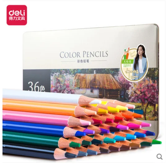 Deli 24/36/48/72 color oil lead professional hand drawing students with pencil painting set iron box art supplies | Канцтовары для