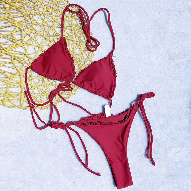 В-X темно-бордовое бикини набор экстремальное 2019 струнный купальник женский