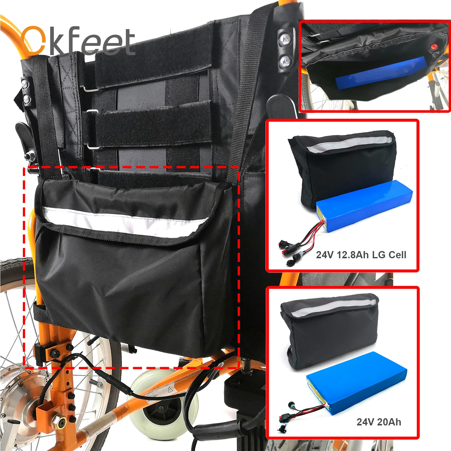 Аккумулятор Okfeet для электрической коляски 24В 12 8 Ач 20ач литиевая батарея езды на