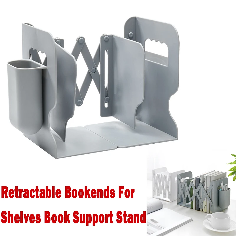 Retractable Bookends For Shelves Book Support Stand Bookshelf With Pen Holder Adjustable Bookends Book Rack Folder Book Stoppers