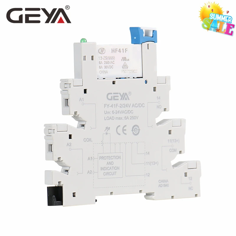 Тонкое релейное гнездо GEYA толщиной 6 2 мм с реле Hongfa 12VDC/AC или 24VDC/AC штепсельное
