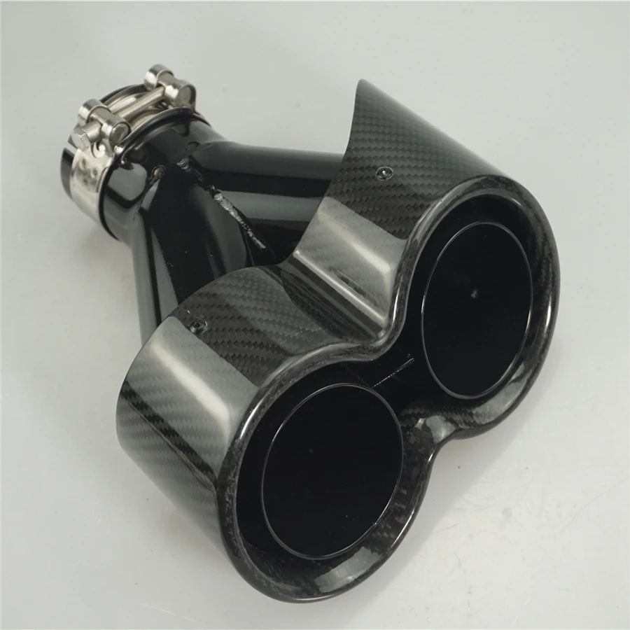 

Universal Left Side 63mm Inlet Glossy Carbon Fiber Dual Exhaust Pipe Tail Muffler Tip 1 PIECE