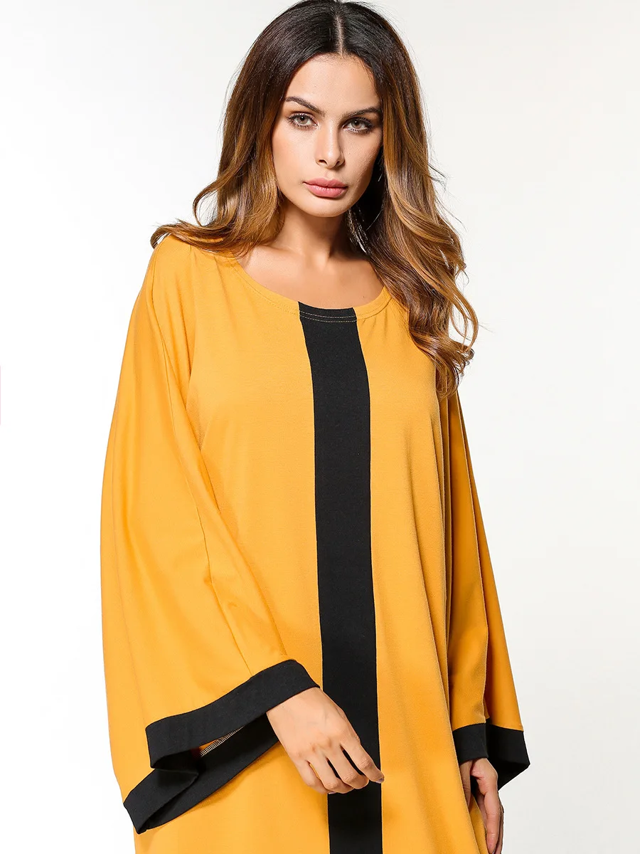 Арабское платье мусульманская Abaya Дубай с длинным рукавом желтая футболка