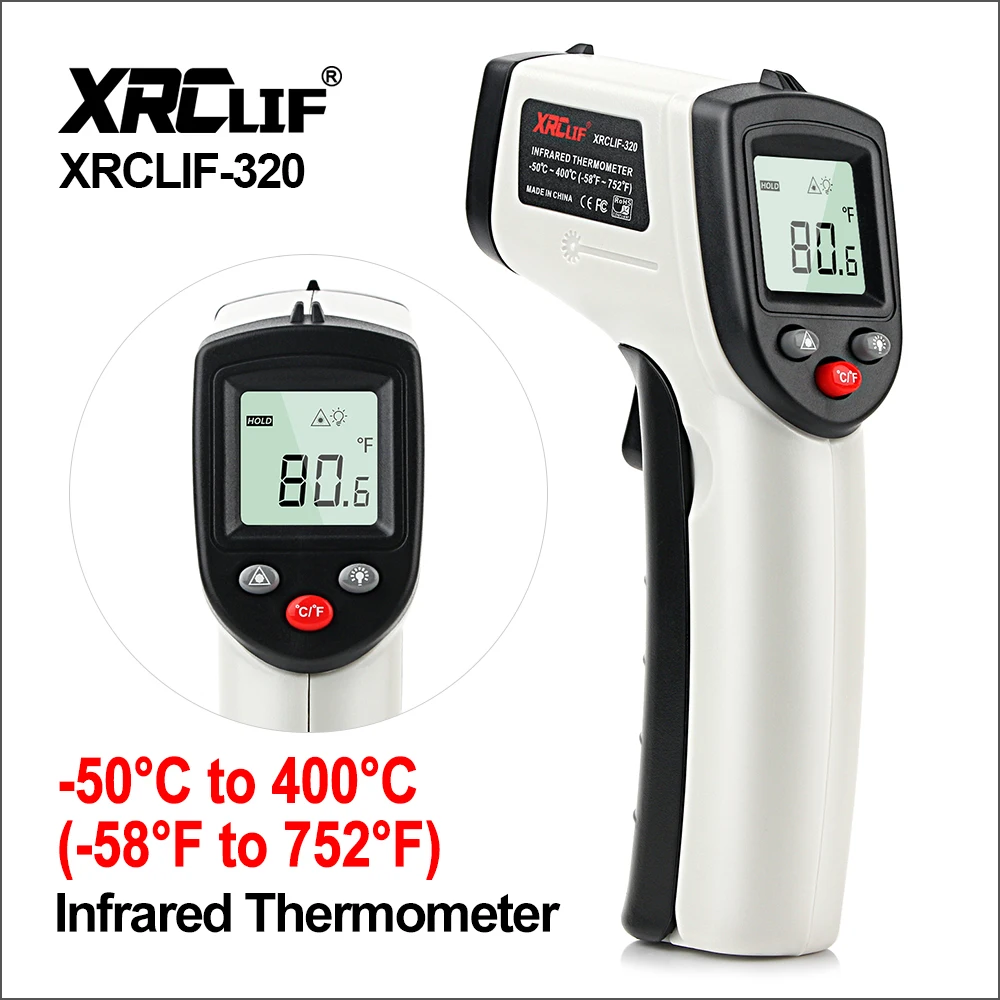 

XRCLIF Non-contact Digital Laser Infrared Thermometer Gun High Low Temperature Alarm -58℉~752℉ Pyrometer Temperature Meter