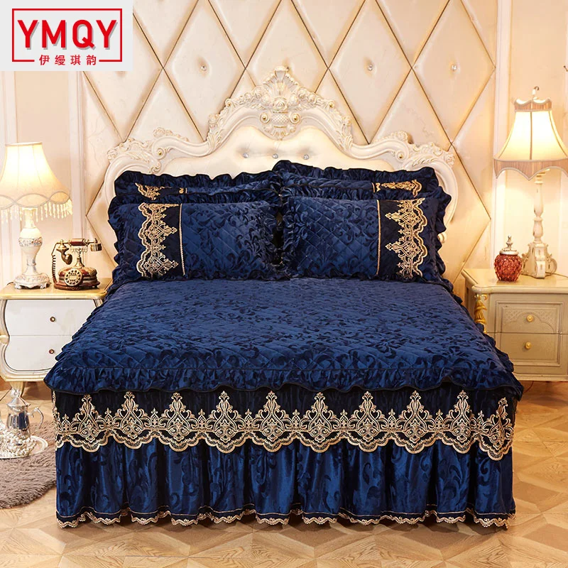 YMQY постельные принадлежности кровать юбка комплект наволочки бархат толстые