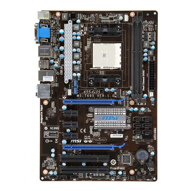 

Оригинальная материнская плата MSI A55-G35 Socket FM1 AMD A55 для ПК DDR3 16 ГБ A8-3870K Cpus DVI HDMI SATA2.0 USB3.0 2 × A6-3670K X16 ATX