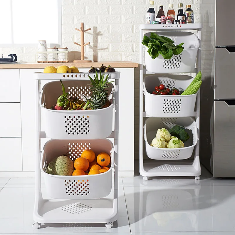 

Multi-Layer Wheeled Fruit Baskets Kitchen Food Storage Organizer Removable Room Organizers Home Accessories Organization