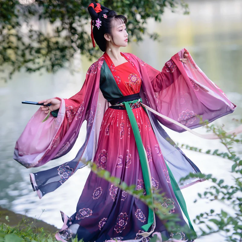Chinese Dress Ancient Kimono Hanfu Blue Traditional Embroidery Tang ...