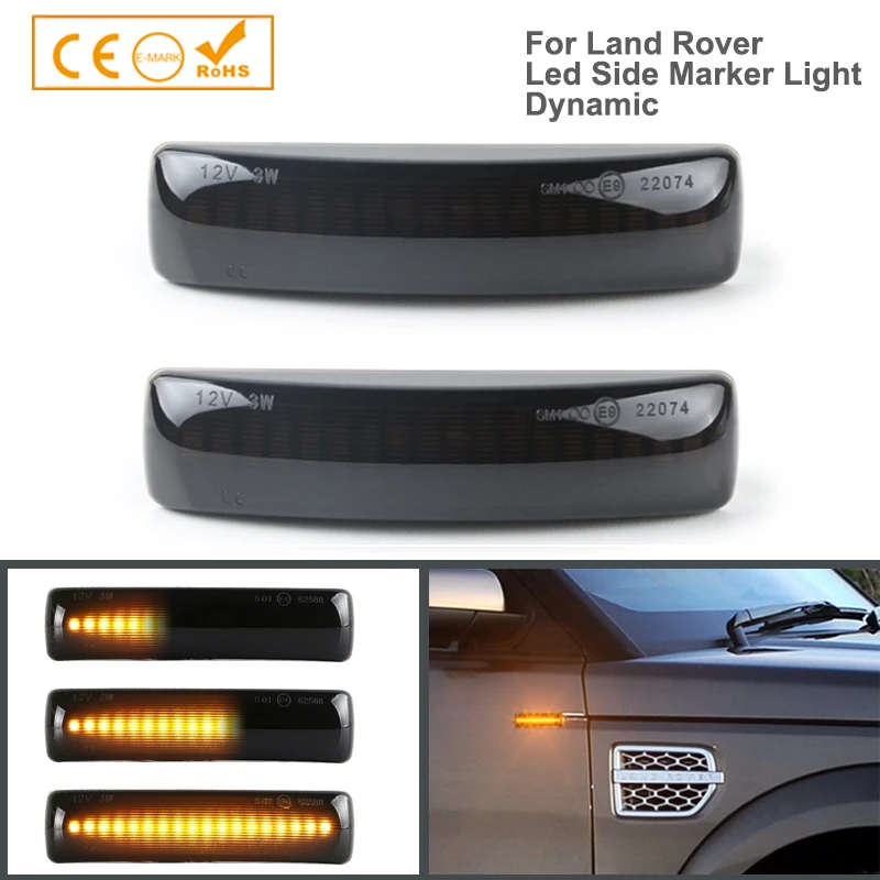 

2x Amber Dynamic LED Front Side Marker Turn Signal Light Lamp For Land Rover Range Rover Sport L320 Discovery 3/4 Freelander 2