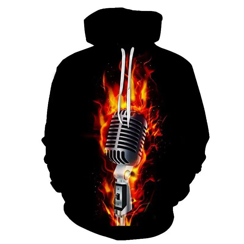 

Rock Music Saxophone Guitar Flame Hoodie 3D Sweatshirt Men/Women Musical Notation Hooded Streetwear Hoodie Homme Sudaderas