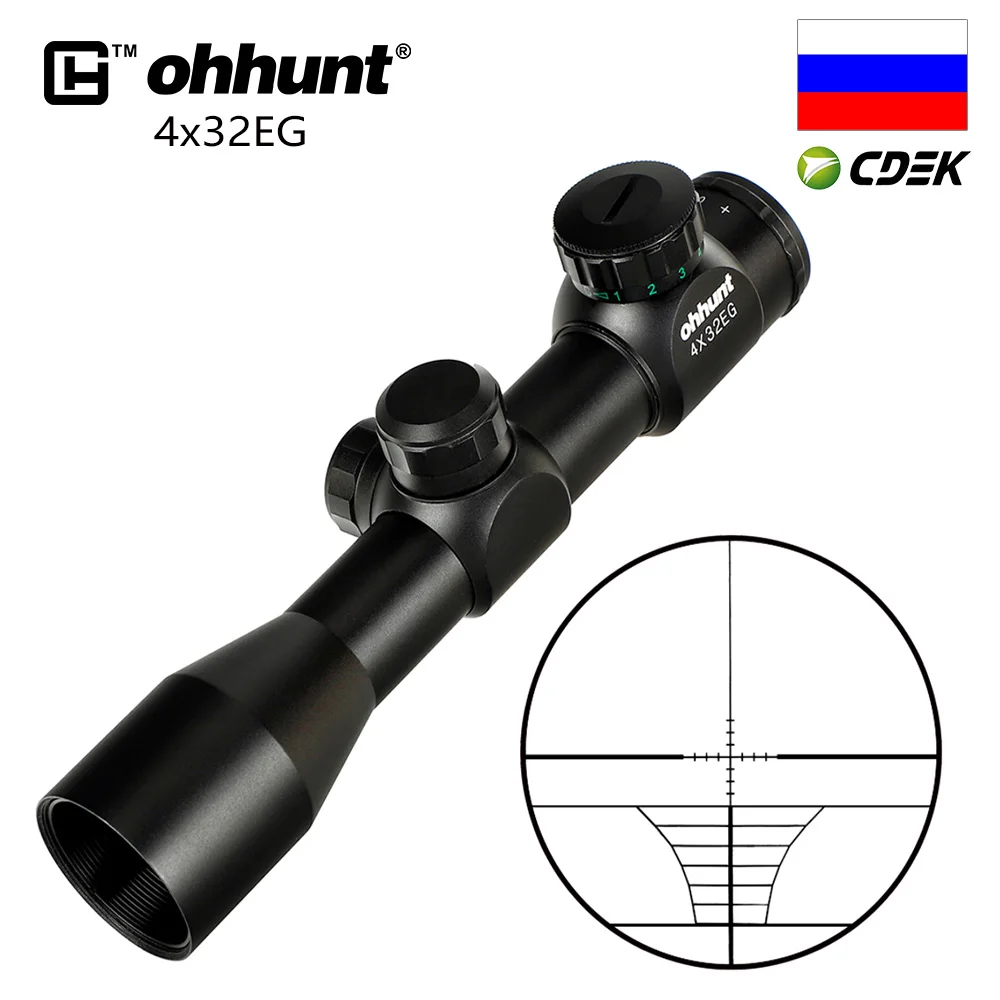 Охота ohhunt 4x32EG 1 дюймов компактный прицел красный зеленый с подсветкой дальномер