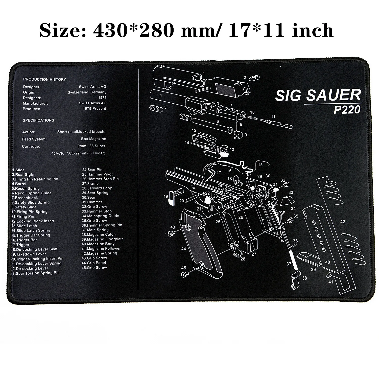 Sig Sauer P220 Водостойкий пистолет резиновый коврик для чистки Glock 1911 Beretta HK USP SIG P226 AR15 AK47 Remington с армирующими частями список коврик для верстака - Цвет: Sig Sauer P220