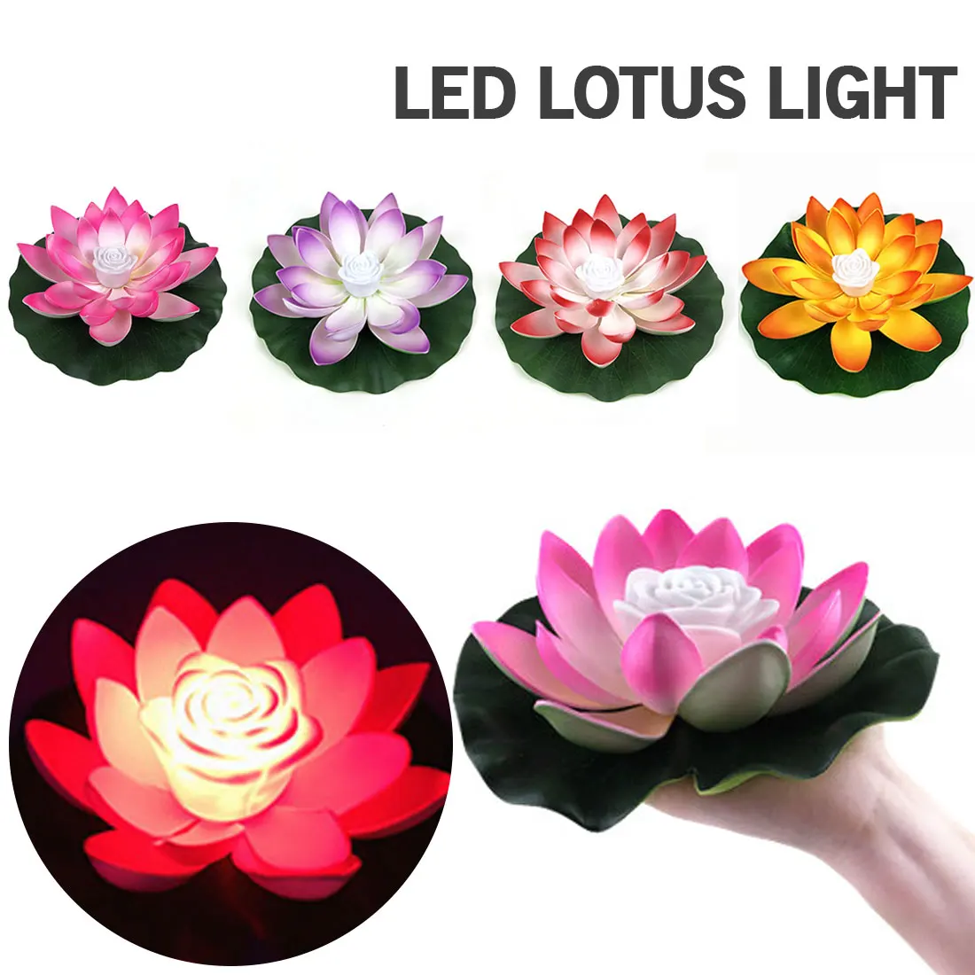 

Artificial Float Flower Light LED Colorful Lotus Waterproof Fake Pond Lotus Leaf Lily Water Lantern Festival Decoration Light