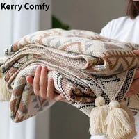 150cm Knitted Blankets Woolen Soft Bedding Crib Crochet Blanket Tassel Sherpa Quilt Travel Blanket Sofa Throw Thread Blanket