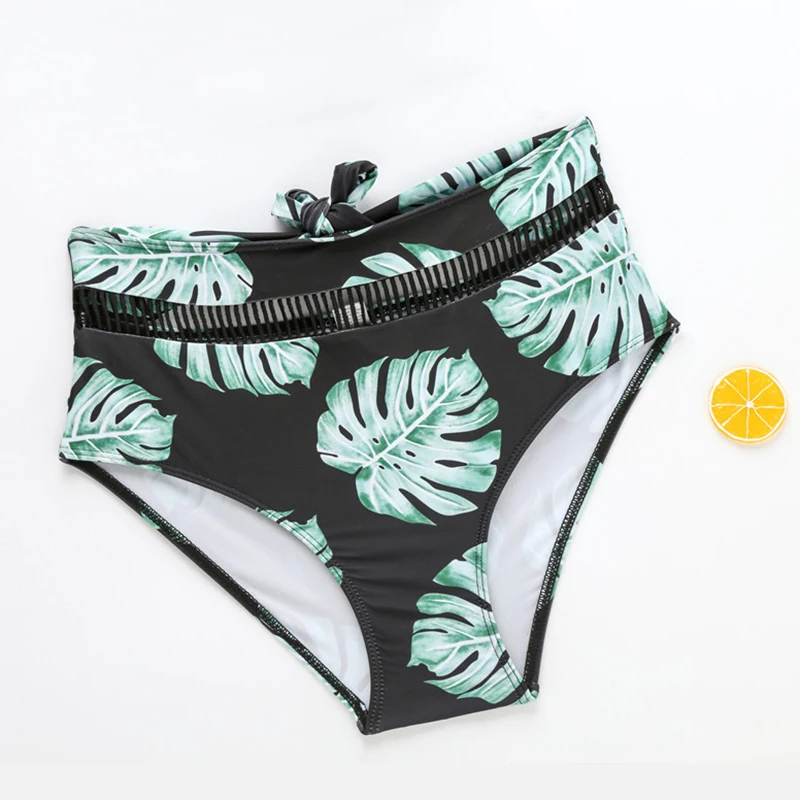 2020 комплект бикини с высокой талией купальник принтом зеленых листьев женский