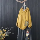 Женский хлопковый пуловер с капюшоном, весенний Свободный Повседневный пуловер с длинным рукавом и принтом в стиле пэчворк, V74, 2021