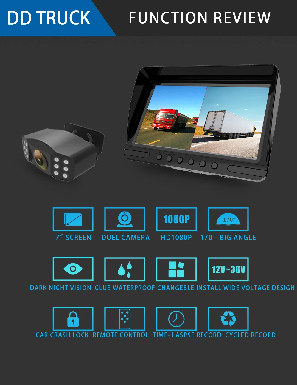 Elebest T6X видеорегистратор передний и задний DVR 7 ''Сплит монитор циклическая запись/Обнаружение движения IP69 ночное видение для грузовика RV автобус