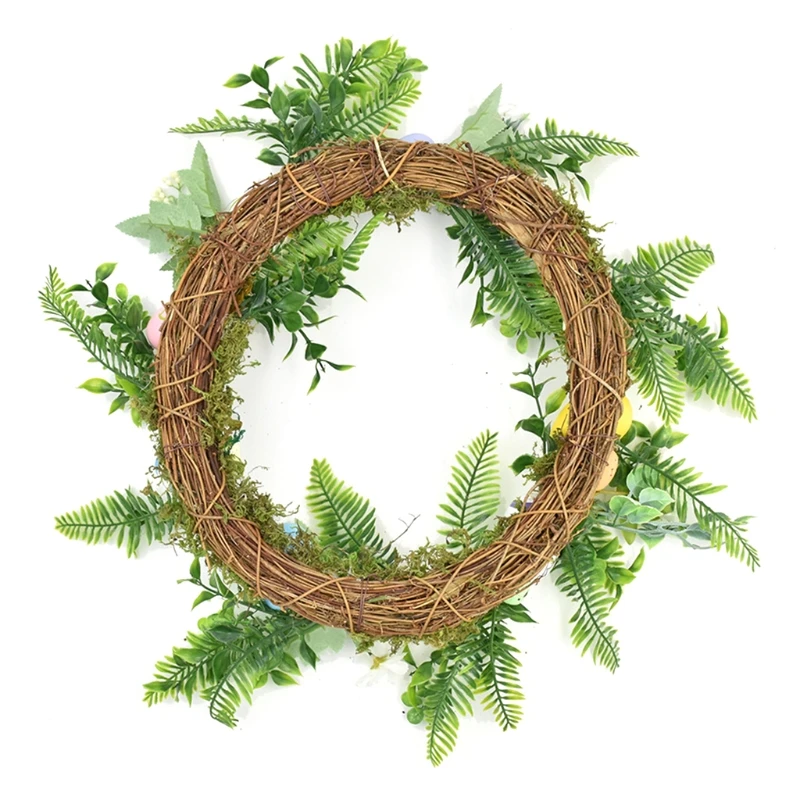 

Easter Garland Eggs Rattan Wreath Artificial Flower Door Hang Easter Decoration