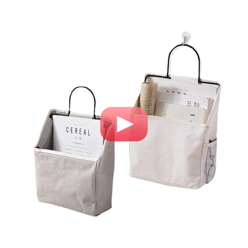 

Wall Hanging Storage Bag Organizer Canvas Hanging Bags for Magazine Books Sundries Pocket Pouch Storage Organizer Rack With Hook