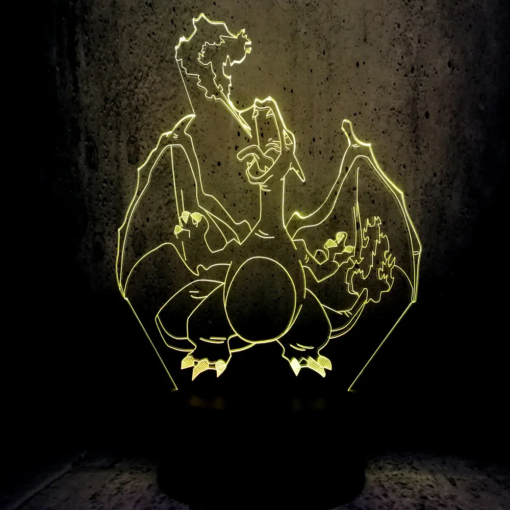 Мультфильм Покемон Charizard 3D лампа USB ночник многоцветный LED RGB Освещение Лампа Luminaria