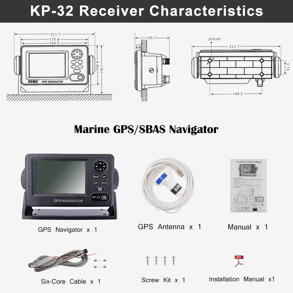 

ONWA KP-32 GPS/SBAS Marine Navigator GPS 4.5 inch LCD Display Marine GPS Navigation Locator Positioner Waterproof