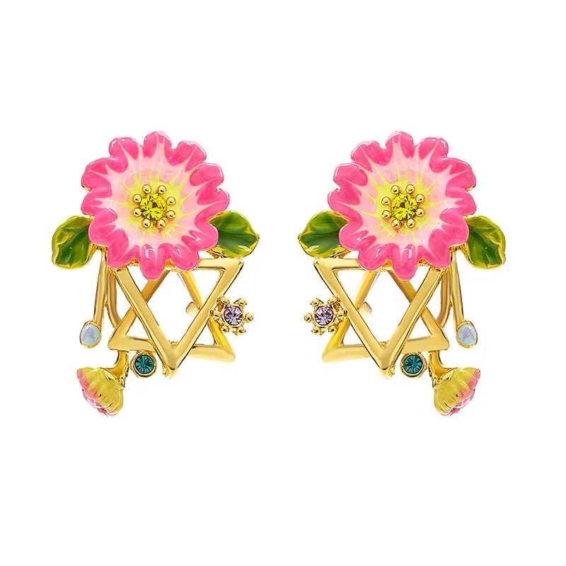 

European and American Fashion Enamel Daisy Stud Earrings Super Fairy Flower Female Ear Clip Earrings Without Pierced Earrings