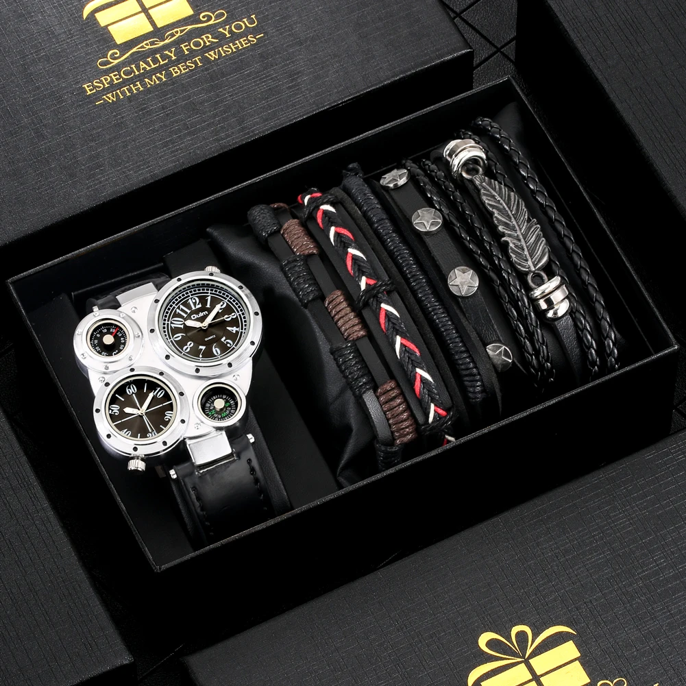 

Men's Quartz Watch Unique Large Dial Trendy Woven Bracelet Exquisite Set Fashion Business Wristwatch Gift for Boyfriend Husband