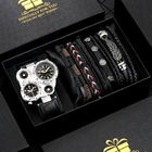 Мужские кварцевые часы с уникальным большим циферблатом, трендовый тканый браслет, изысканный набор, модные деловые наручные часы, подарок для парня или мужа