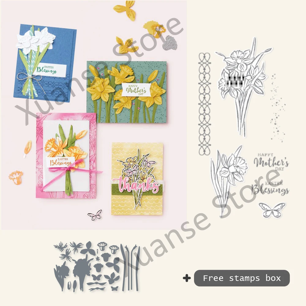

Spring Flowers Leaves Grass Cutting Dies Clear Stamp DIY Scrapbooking Template For Decor Best Wishes Cards Diary Dies Stamps