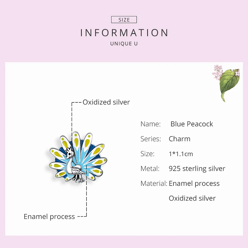 Женский браслет и ожерелье из серебра 925 пробы с синим павлином | Украшения