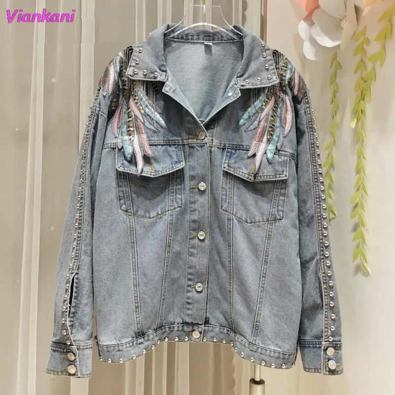 

Vintage Coats Women Casual Embroidered Denim Jacket 2021 Short Denim Coat Jackets Women Long Sleeve Chaqueta Mujer Streetwear