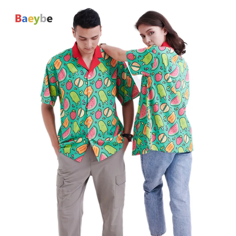 

Гавайская рубашка для мужчин и женщин, уличная одежда в стиле хип-хоп, с принтом арбуза, зеленая, хлопок