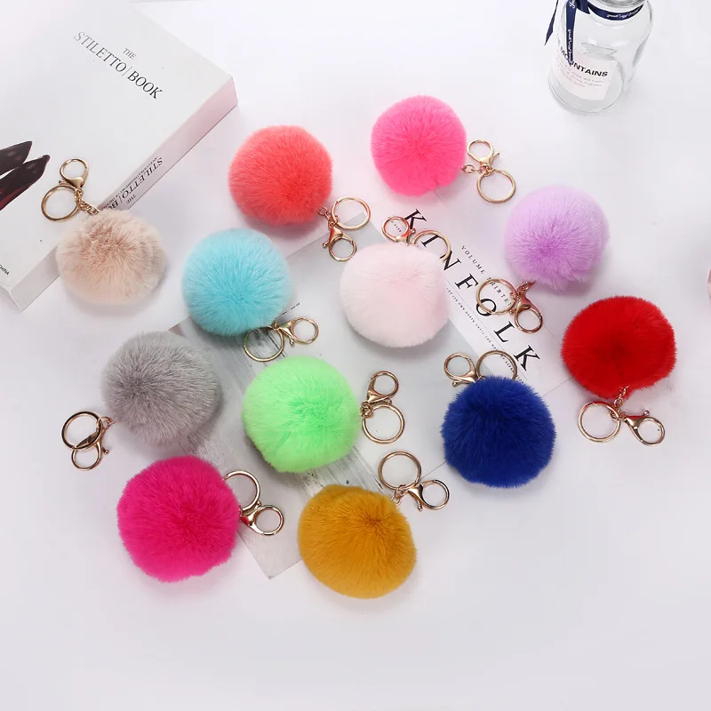 

Fluffy Fur Pom Pom Keychain Soft Faux Rabbit Fur Ball Car Keyring Pompom Key Chains Key Holder Women Bag Pendant Jewelry Gifts