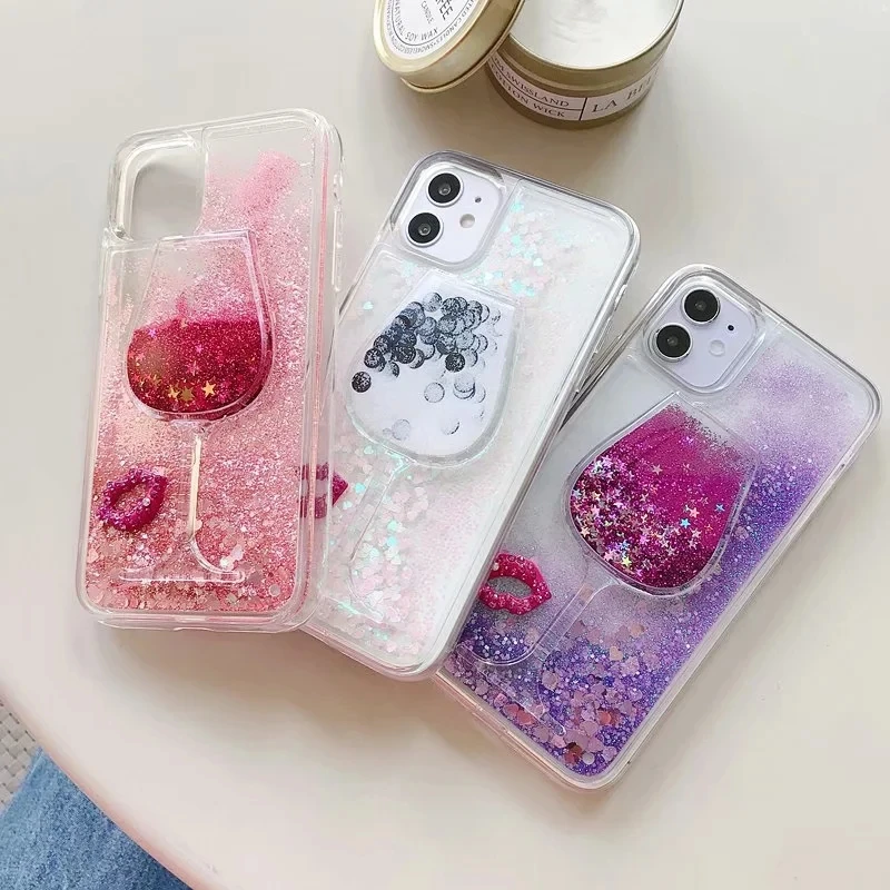 Блестящий чехол в виде бокала для вина и жидкого сыпучего песка Etui Huawei P8 P9 Lite 2017 P10