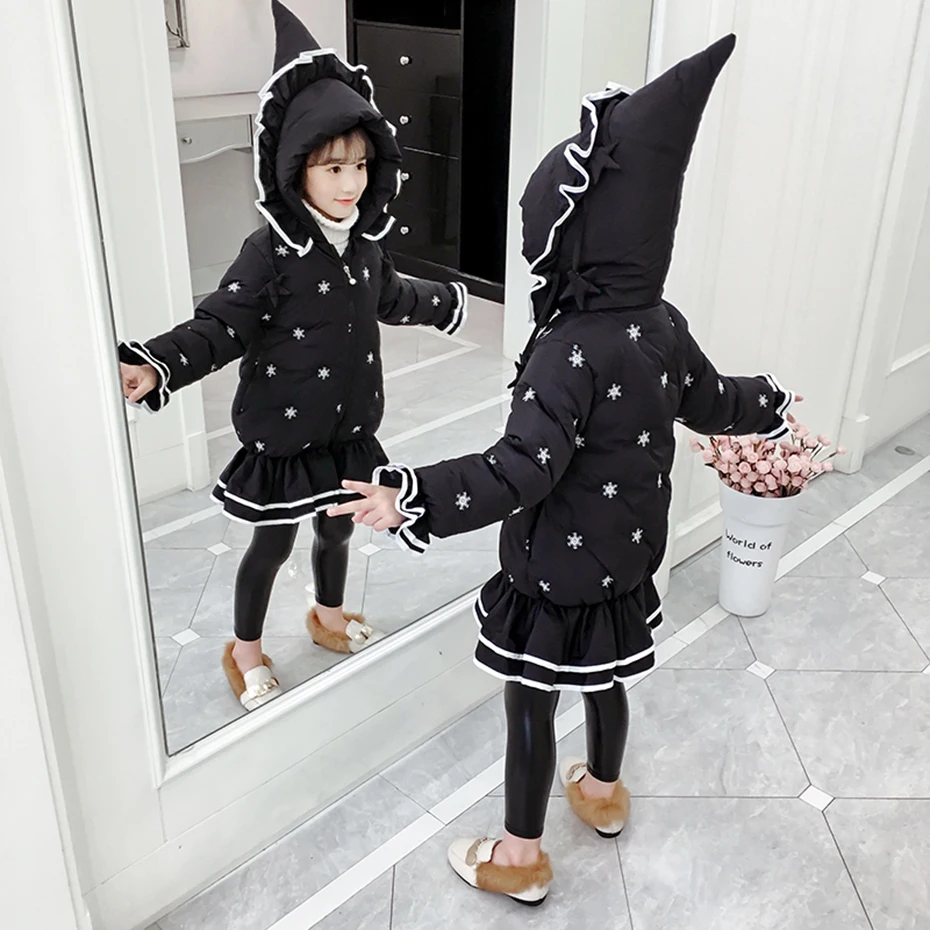 

Girls Down Coat Cartoon Hooded Coat For Girls Fashion Ruffle Outerwear For Children Winter Thick Warm Kids Clothing For Girls